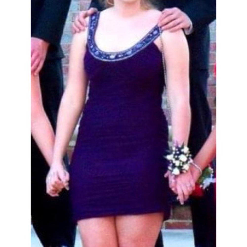 Plum formal/prom dress with beaded neckline